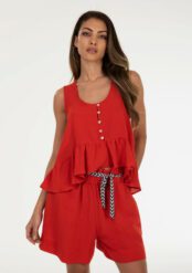 Canotta cropped misto lino