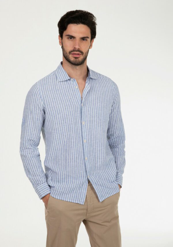 Camicia collo francese lino rigato