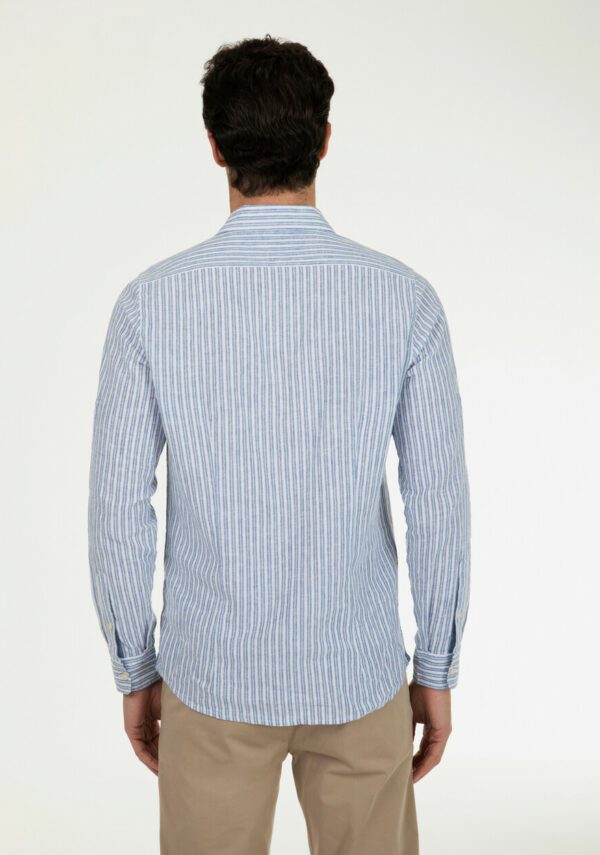 Camicia collo francese lino rigato