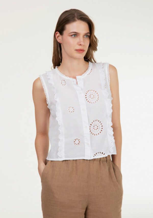 Camicia smanicata pizzo sangallo