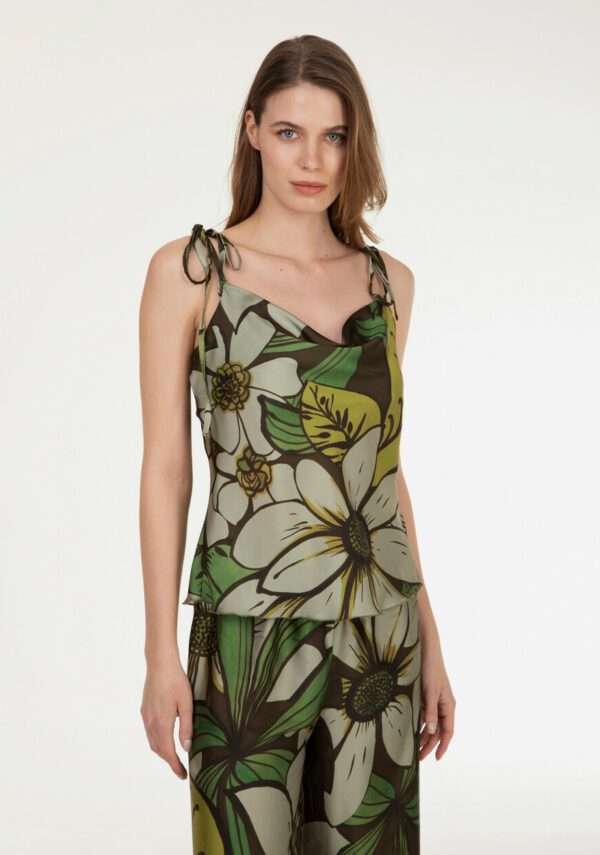 Top in raso stampa fiori