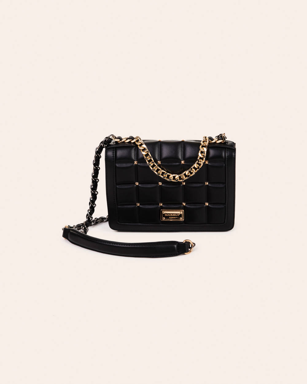 Borsa A Tracolla Holy Titanio Con Dettagli Borchiati Oro – Ecopelle Marrone – Modello L'atelier Du Sac