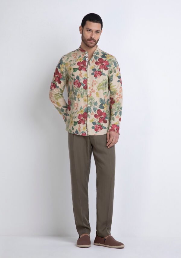 Camicia collo coreano stampata