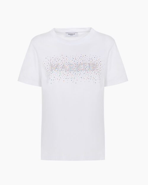 T-shirt in jersey con logo di strass