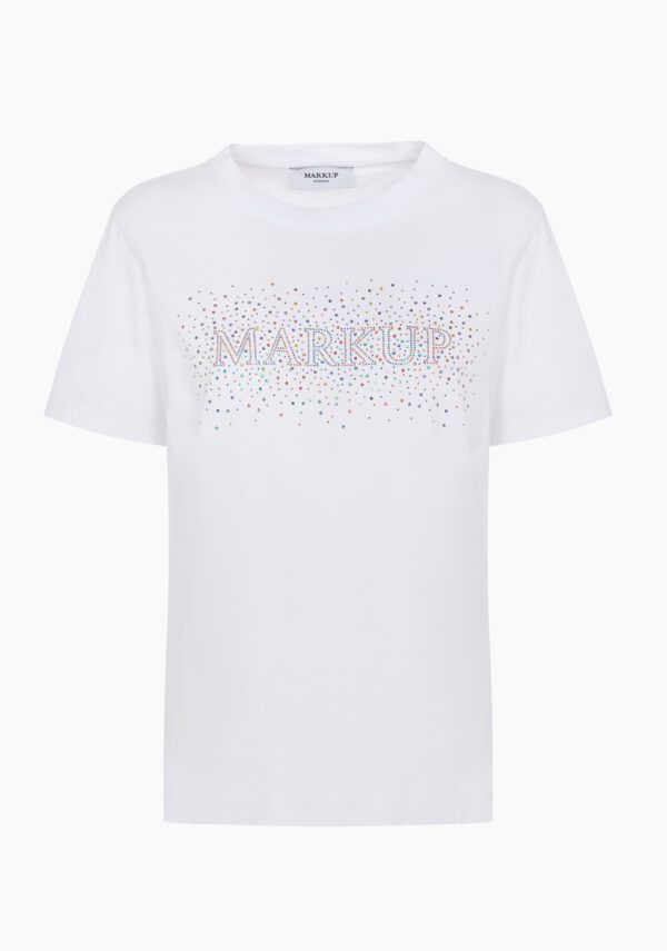 T-shirt in jersey con logo di strass