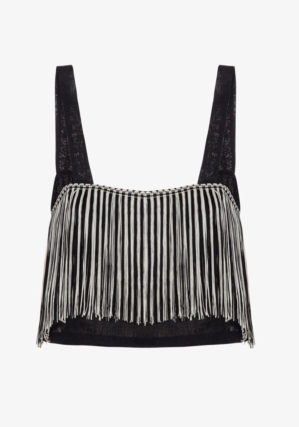 Top crop in lino con frangia