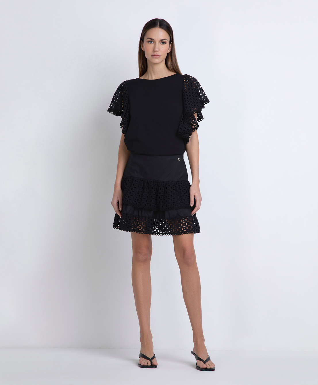 Tunica Taglie Forti Da Donna – Maniche 3/4 In Pizzo, Scollo A V, Vestibilità Ampia, Nero, XL-5XL