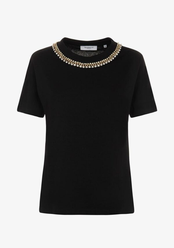 T-shirt con catena e strass