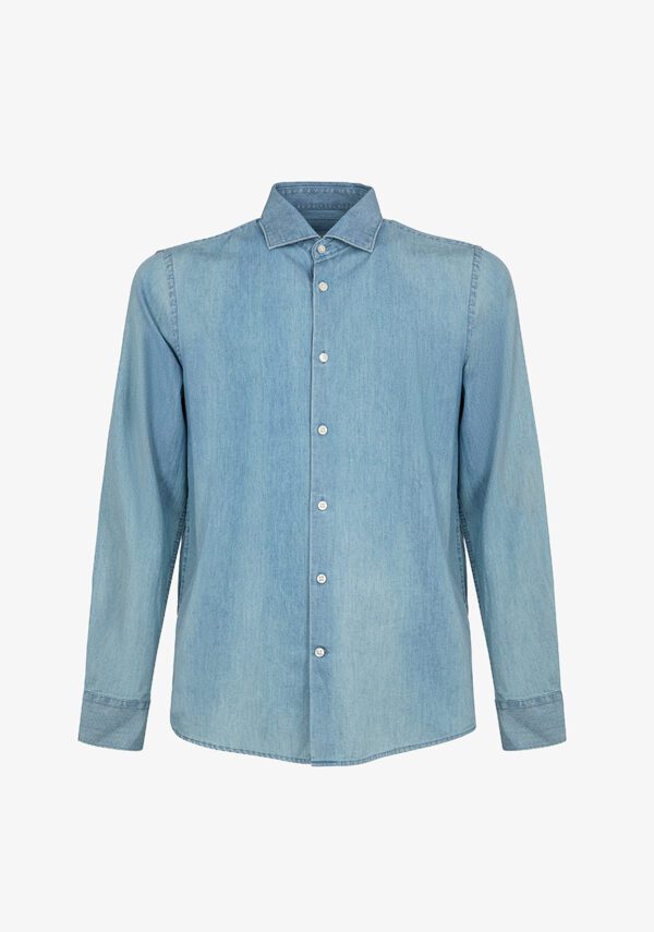 Camicia manica lunga collo francese denim light