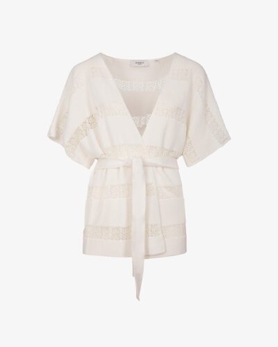 Cardigan kimono con cintura e riga macramè