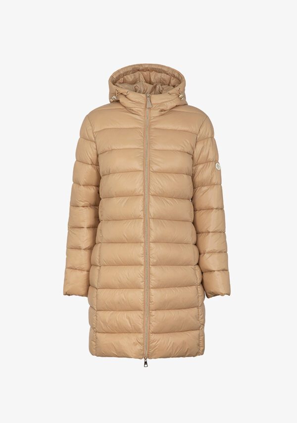 Piumino lungo in nylon cappuccio