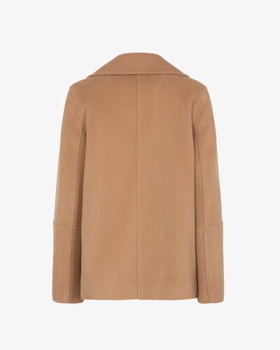 Cappotto corto doppiopetto in panno con collo ampio rever