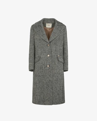 Cappotto lungo monopetto in tessuto spigato