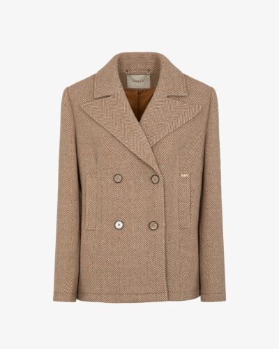 Cappotto corto doppiopetto in tessuto spigato