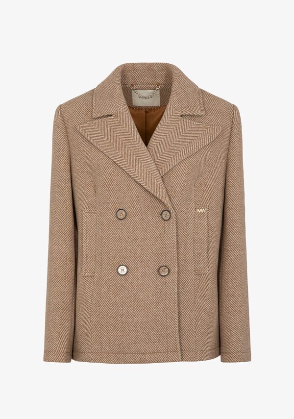 Cappotto corto doppiopetto in tessuto spigato