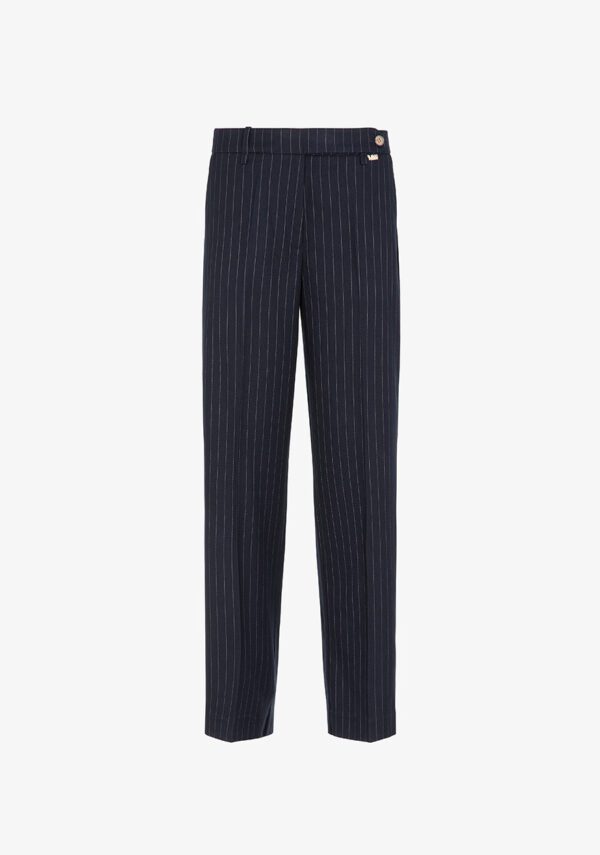 Pantalone straight in tessuto gessato
