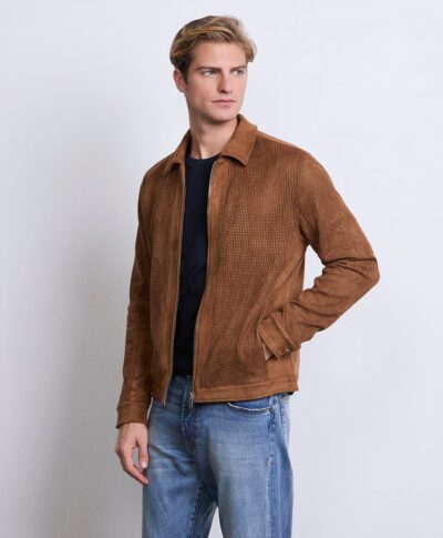 Overshirt traforata effetto camoscio