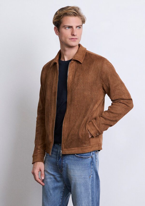 Overshirt traforata effetto camoscio