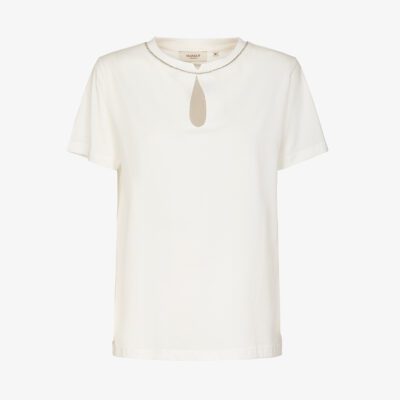 T-Shirt con applicazione allo scollo
