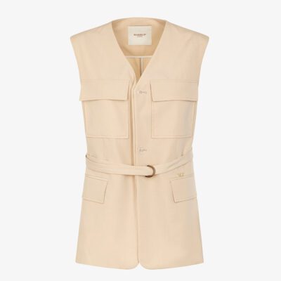 Gilet tasconato in misto lino con cintura