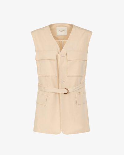 Gilet tasconato in misto lino con cintura