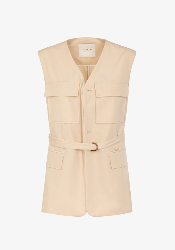 Gilet tasconato in misto lino con cintura