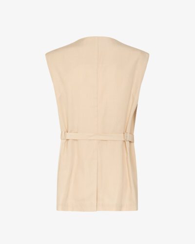 Gilet tasconato in misto lino con cintura