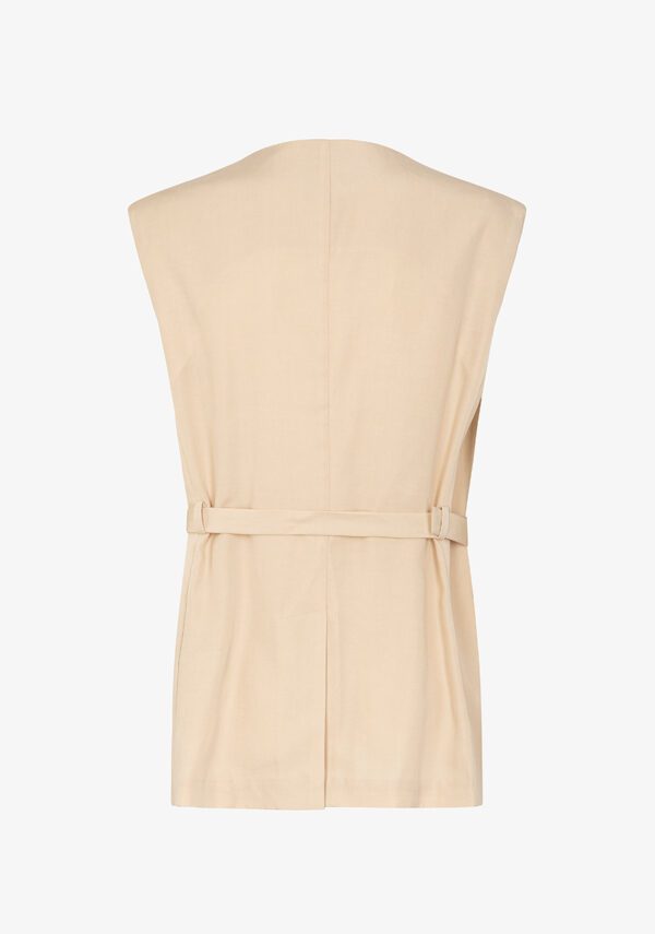Gilet tasconato in misto lino con cintura