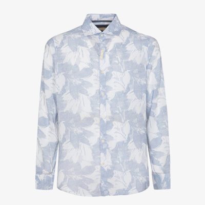 Camicia in lino stampato collo francese