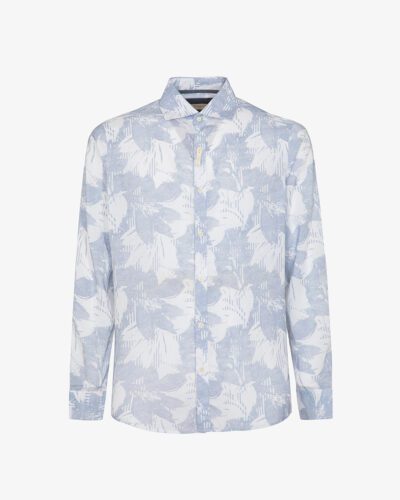 Camicia in lino stampato collo francese