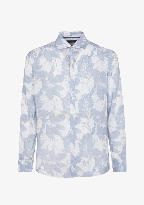 Camicia in lino stampato collo francese