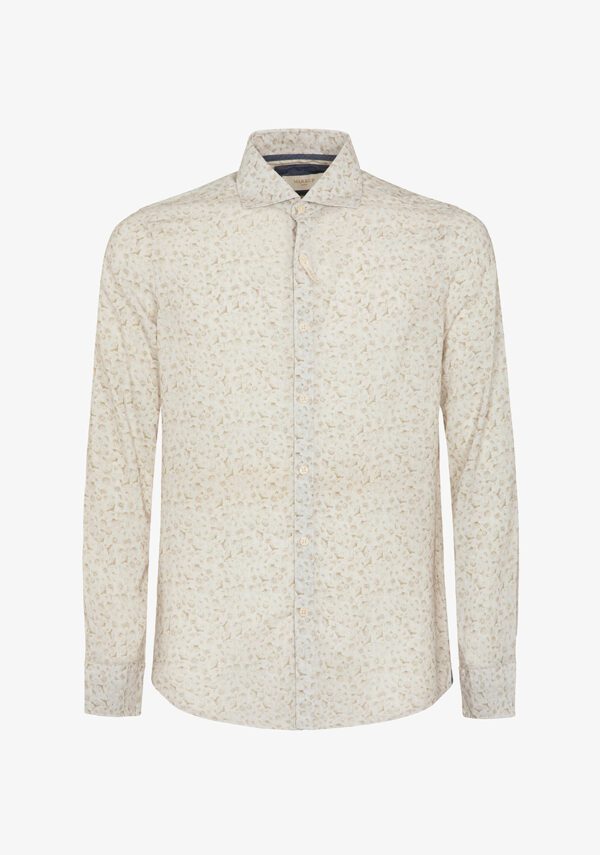 Camicia in lino stampato collo francese