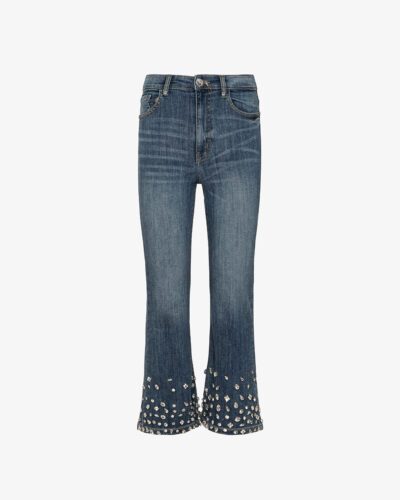 Jeans flare cropped con pietre