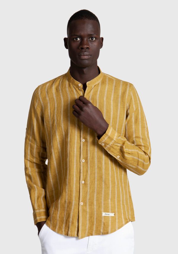 Camicia coreana lino rigata