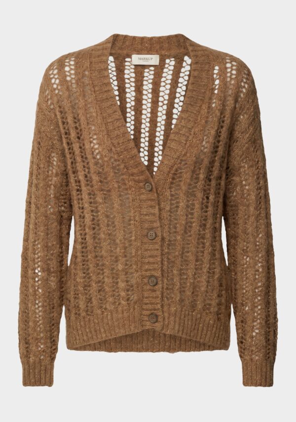 Cardigan traforato a trecce in filo lurex